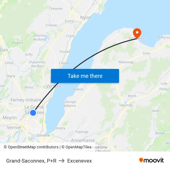 Grand-Saconnex, P+R to Excenevex map