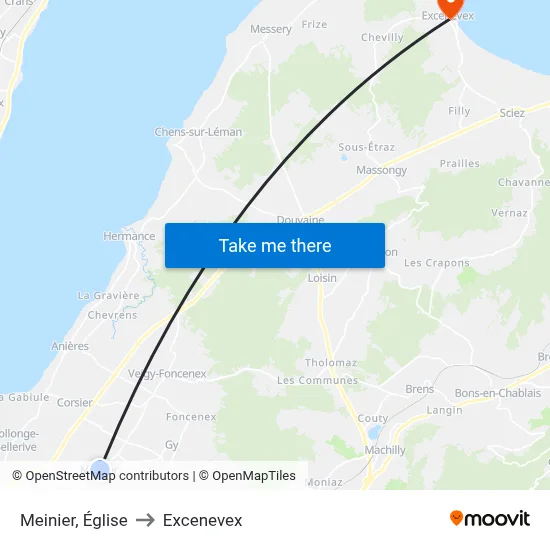 Meinier, Église to Excenevex map