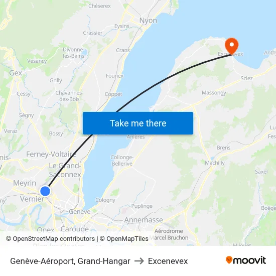 Genève-Aéroport, Grand-Hangar to Excenevex map