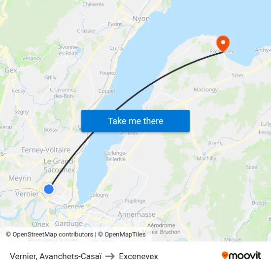 Vernier, Avanchets-Casaï to Excenevex map