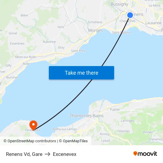Renens Vd, Gare/Epenex to Excenevex map