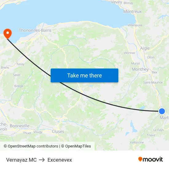 Vernayaz MC to Excenevex map