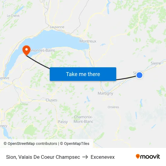 Sion, Valais De Coeur Champsec to Excenevex map