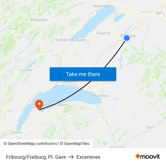 Fribourg/Freiburg, Pl. Gare to Excenevex map