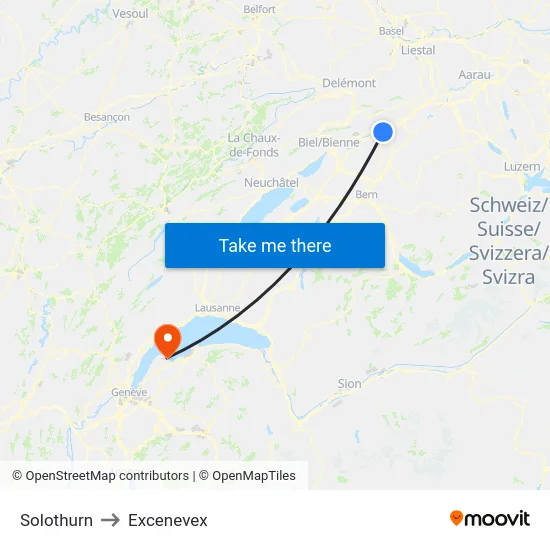 Solothurn to Excenevex map