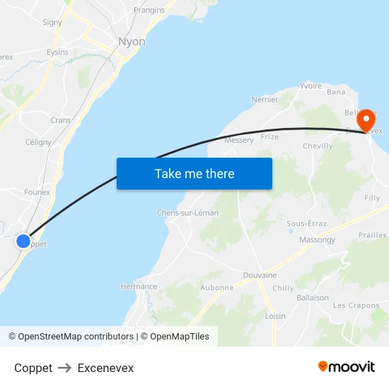 Coppet to Excenevex map