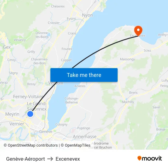 Genève-Aéroport to Excenevex map