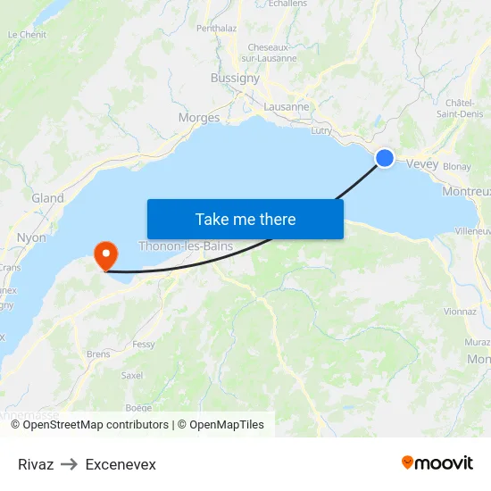 Rivaz to Excenevex map
