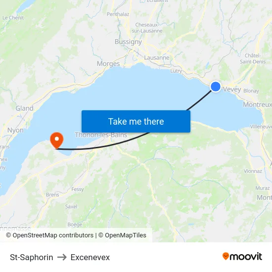 St-Saphorin to Excenevex map