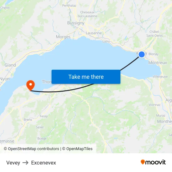 Vevey to Excenevex map