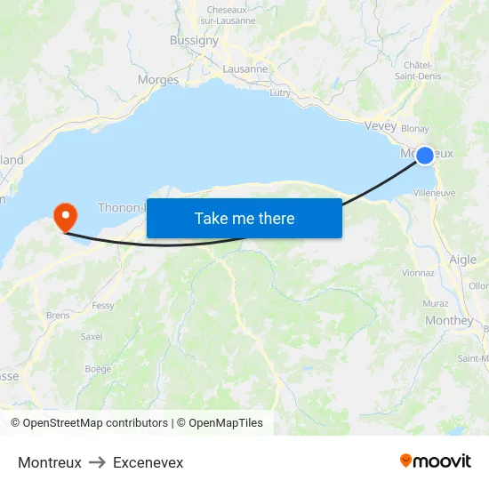 Montreux to Excenevex map