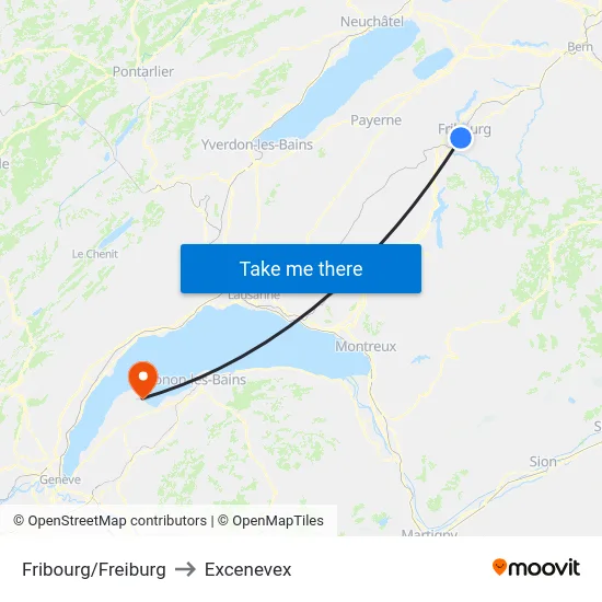 Fribourg/Freiburg to Excenevex map