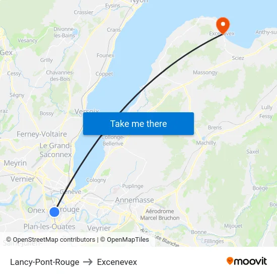 Lancy-Pont-Rouge to Excenevex map