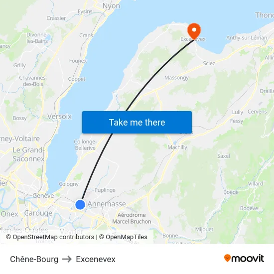 Chêne-Bourg to Excenevex map