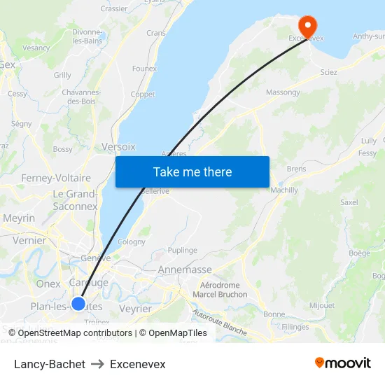 Lancy-Bachet to Excenevex map