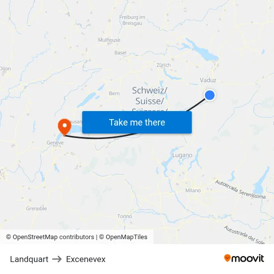Landquart to Excenevex map
