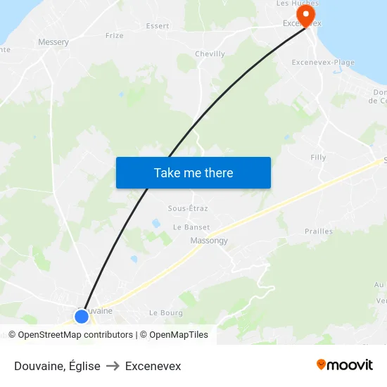 Douvaine, Église to Excenevex map