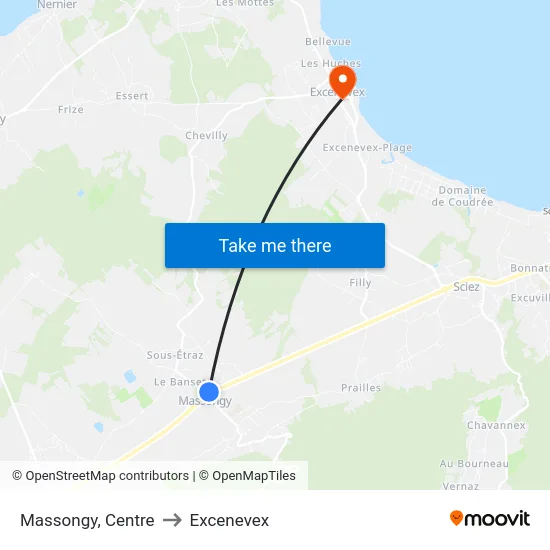 Massongy, Centre to Excenevex map