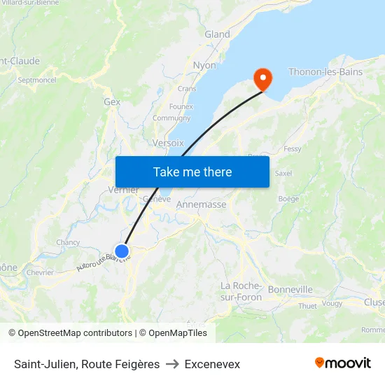 Saint-Julien, Route Feigères to Excenevex map