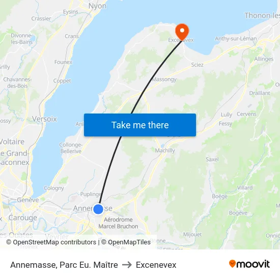 Annemasse, Parc Eu. Maître to Excenevex map