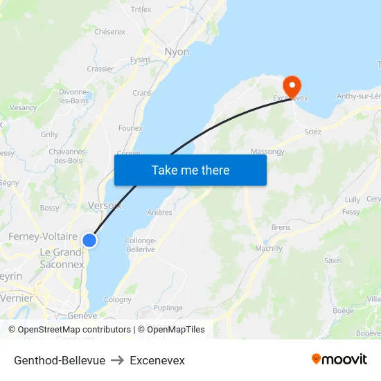 Genthod-Bellevue to Excenevex map