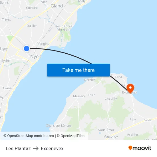 Les Plantaz to Excenevex map