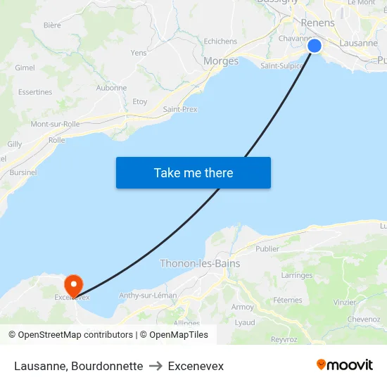 Lausanne, Bourdonnette to Excenevex map
