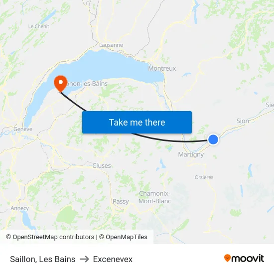 Saillon, Les Bains to Excenevex map