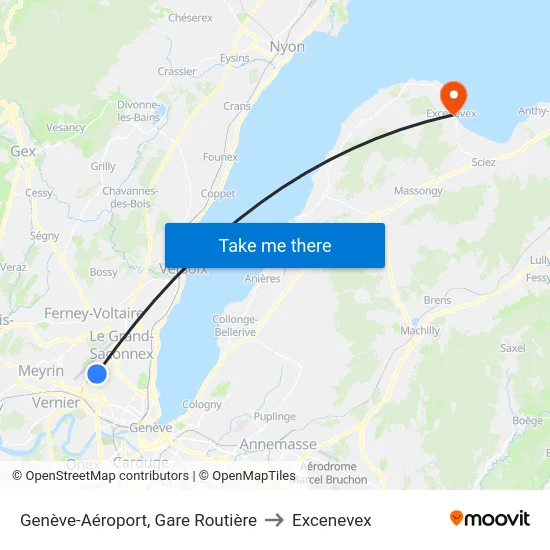 Genève-Aéroport, Gare Routière to Excenevex map