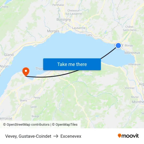 Vevey, Gustave-Coindet to Excenevex map