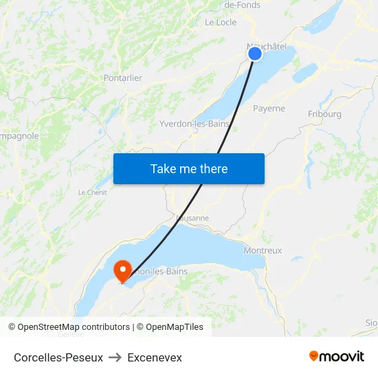 Corcelles-Peseux to Excenevex map