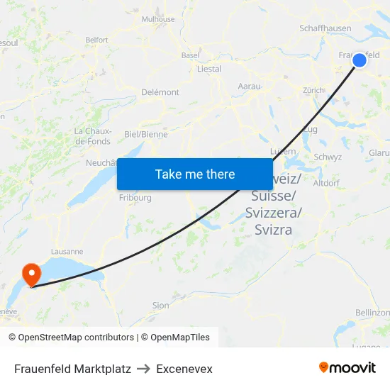 Frauenfeld Marktplatz to Excenevex map