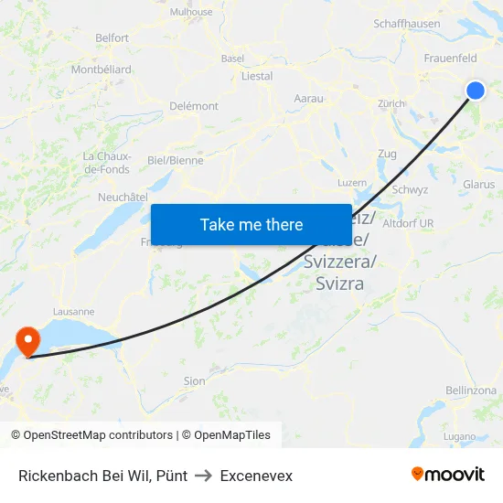 Rickenbach Bei Wil, Pünt to Excenevex map