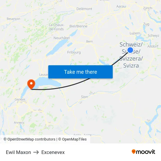 Ewil Maxon to Excenevex map