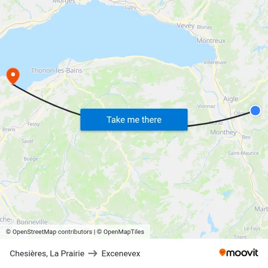 Chesières, La Prairie to Excenevex map