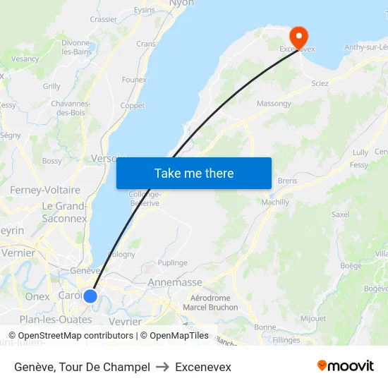 Genève, Tour De Champel to Excenevex map