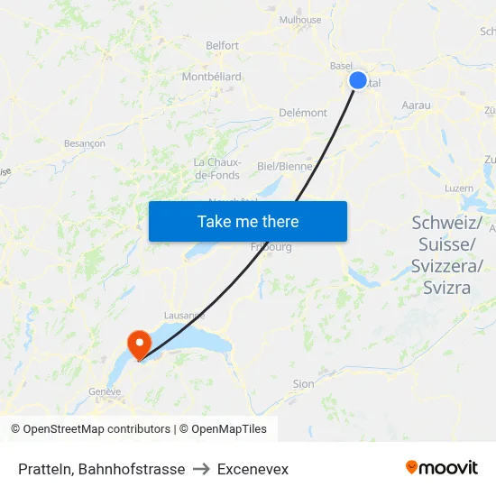 Pratteln, Bahnhofstrasse to Excenevex map