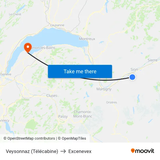 Veysonnaz (Télécabine) to Excenevex map