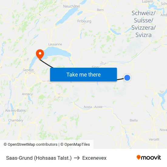 Saas-Grund (Hohsaas Talst.) to Excenevex map