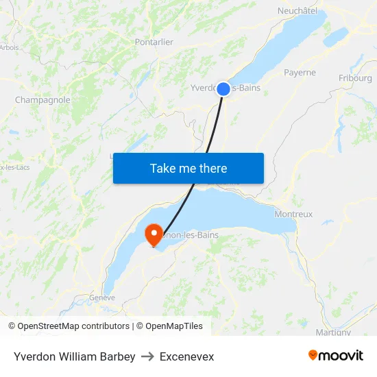 Yverdon William Barbey to Excenevex map