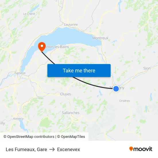 Les Fumeaux, Gare to Excenevex map