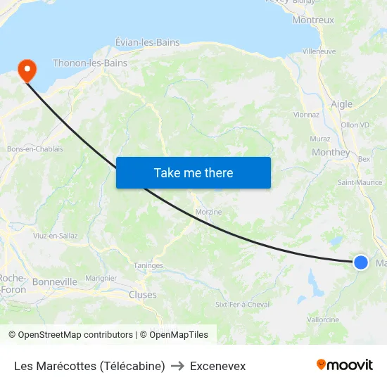 Les Marécottes (Télécabine) to Excenevex map