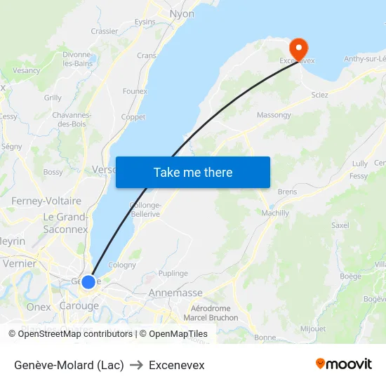 Genève-Molard (Lac) to Excenevex map