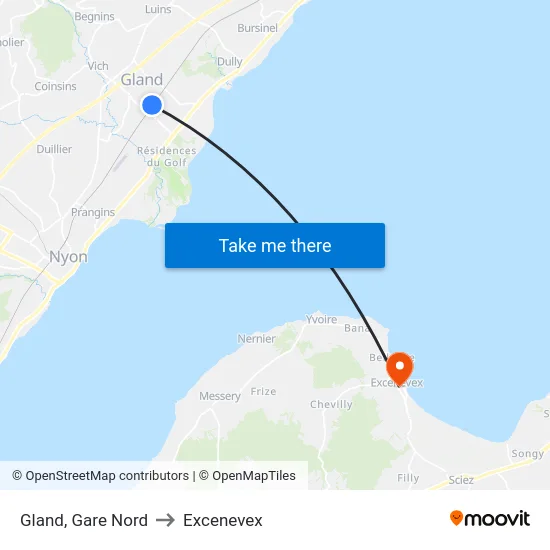 Gland, Gare Nord to Excenevex map