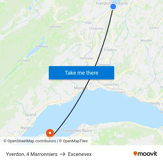 Yverdon, 4 Marronniers to Excenevex map