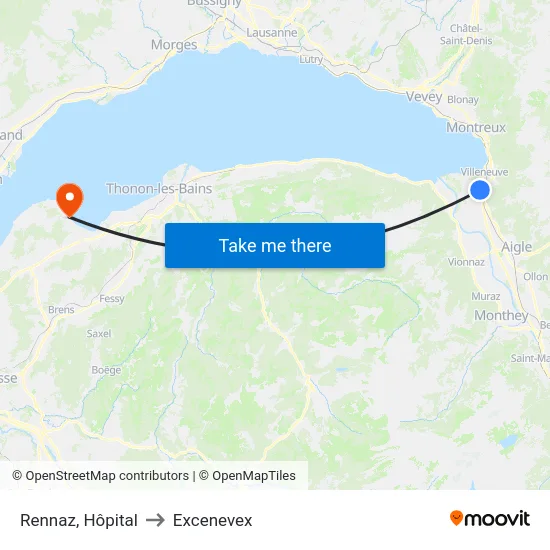 Rennaz, Hôpital to Excenevex map