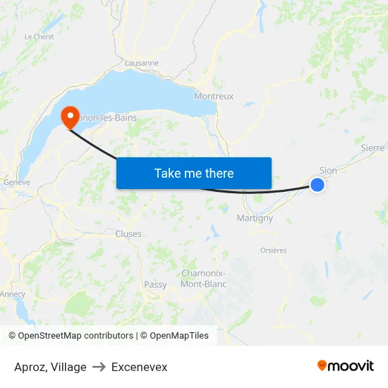 Aproz, Village to Excenevex map