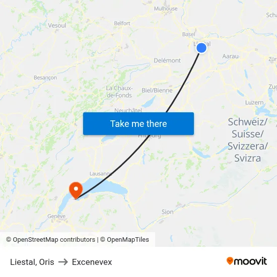 Liestal, Oris to Excenevex map