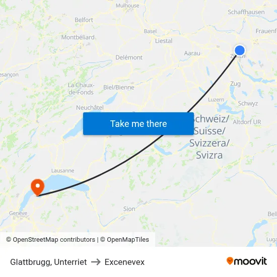 Glattbrugg, Unterriet to Excenevex map