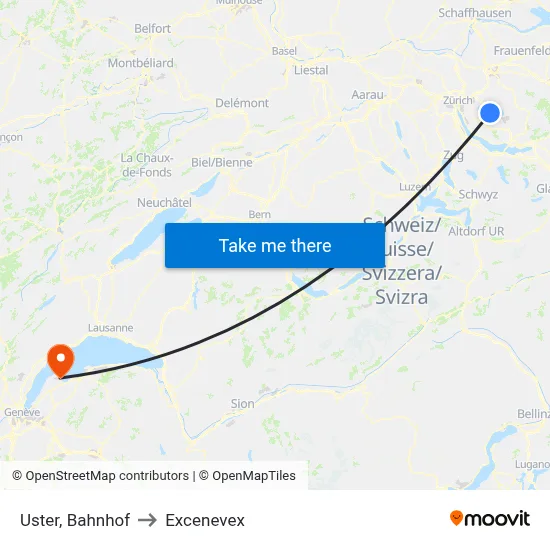 Uster, Bahnhof to Excenevex map